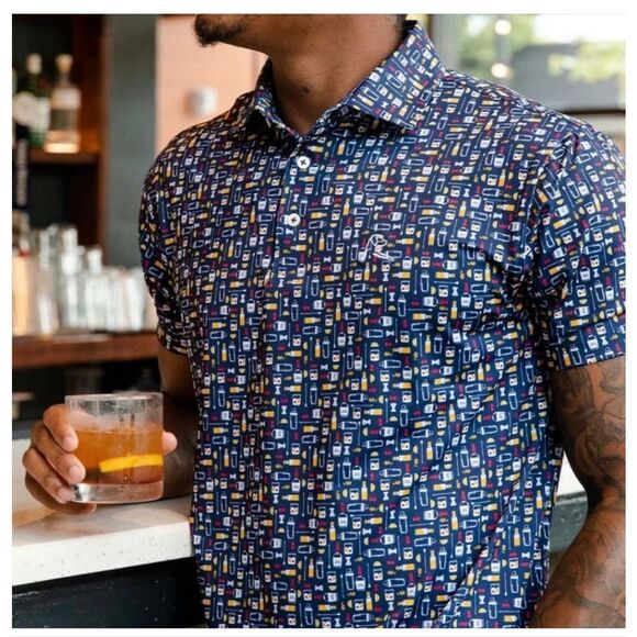 Rhoback Men’s Admirable Navy The Old Fashioned All Over Novelty Printed Short Sl - Picture 1 of 9